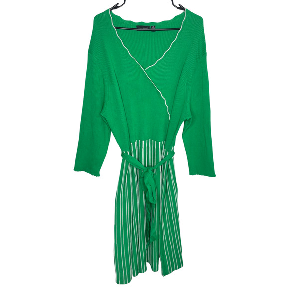 Nina Leonard Dresses & Skirts - Retro Knit Dress Size 3X Green Stripe Varsity Tennis Preppy Stretch Comfort